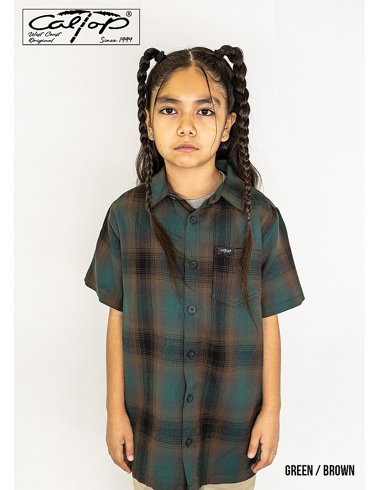 KS001 S/S PLAID : GREEN-BROWN